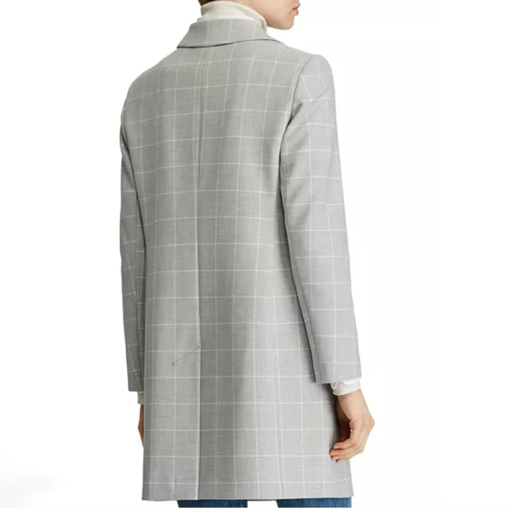 NWT Lauren Ralph Lauren Gingham Crepe Reefer Coat - Size S - Picture 2 of 13